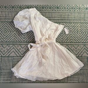 NINE WEST White Striped One Sleeve Mini Dress with Belt Size XXL Lined NWT